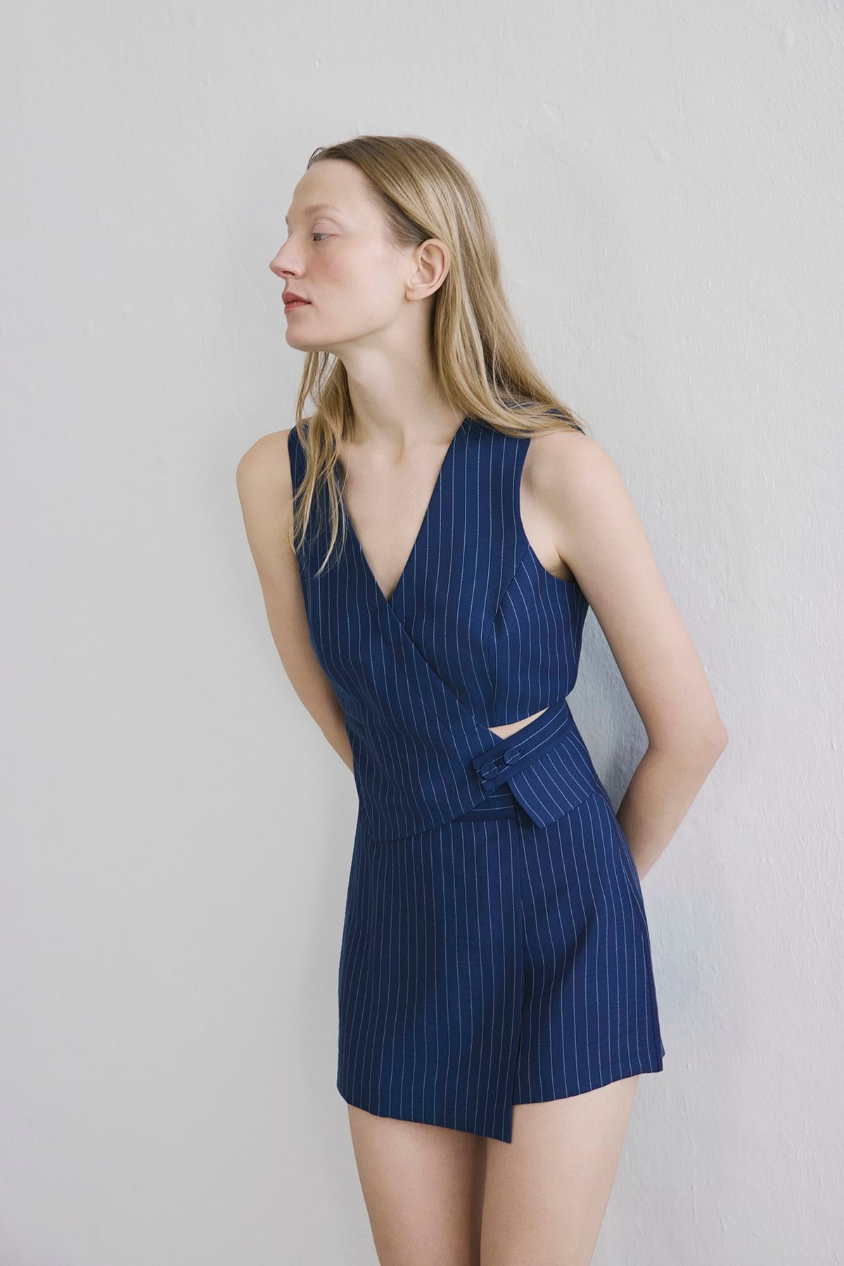 Striped Flap Pocket  Vest