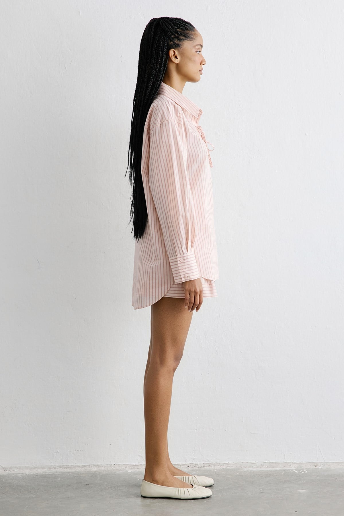 Striped Lace Up Detailed Powder Tunic Shirt