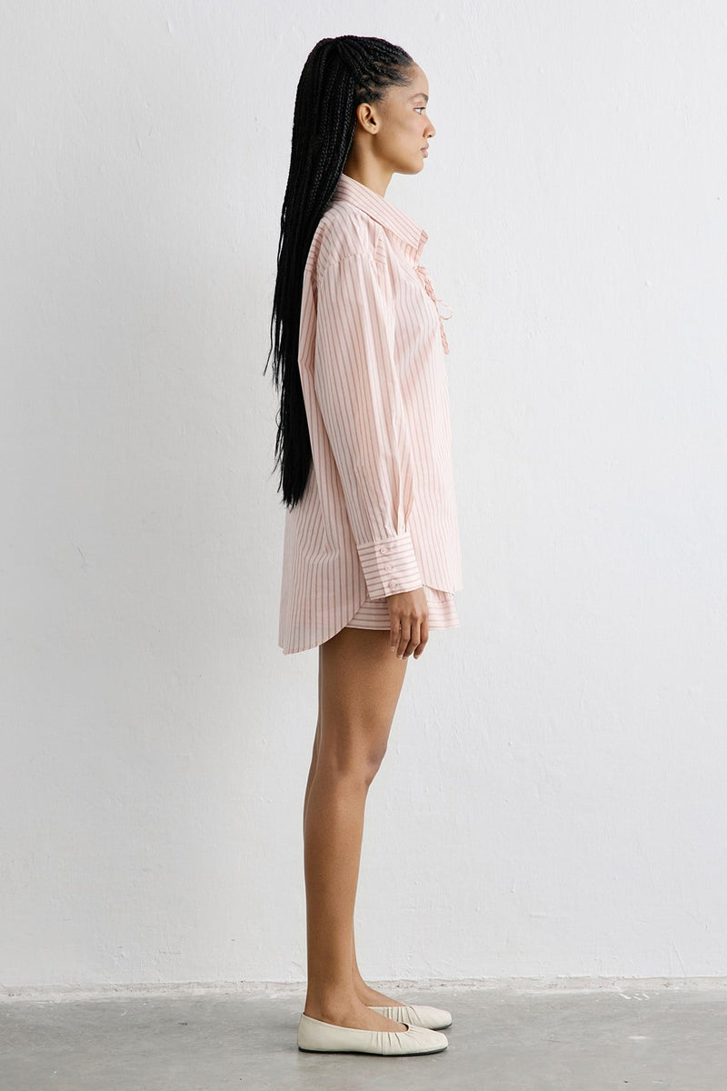 Striped Lace Up Detailed Powder Tunic Shirt