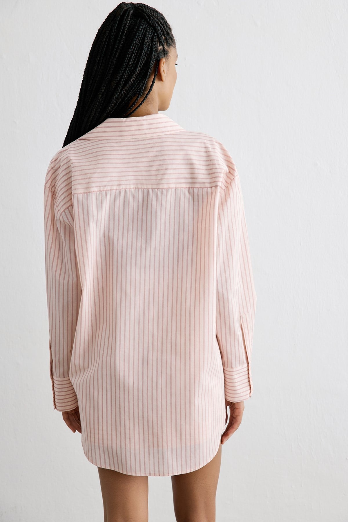Striped Lace Up Detailed Powder Tunic Shirt