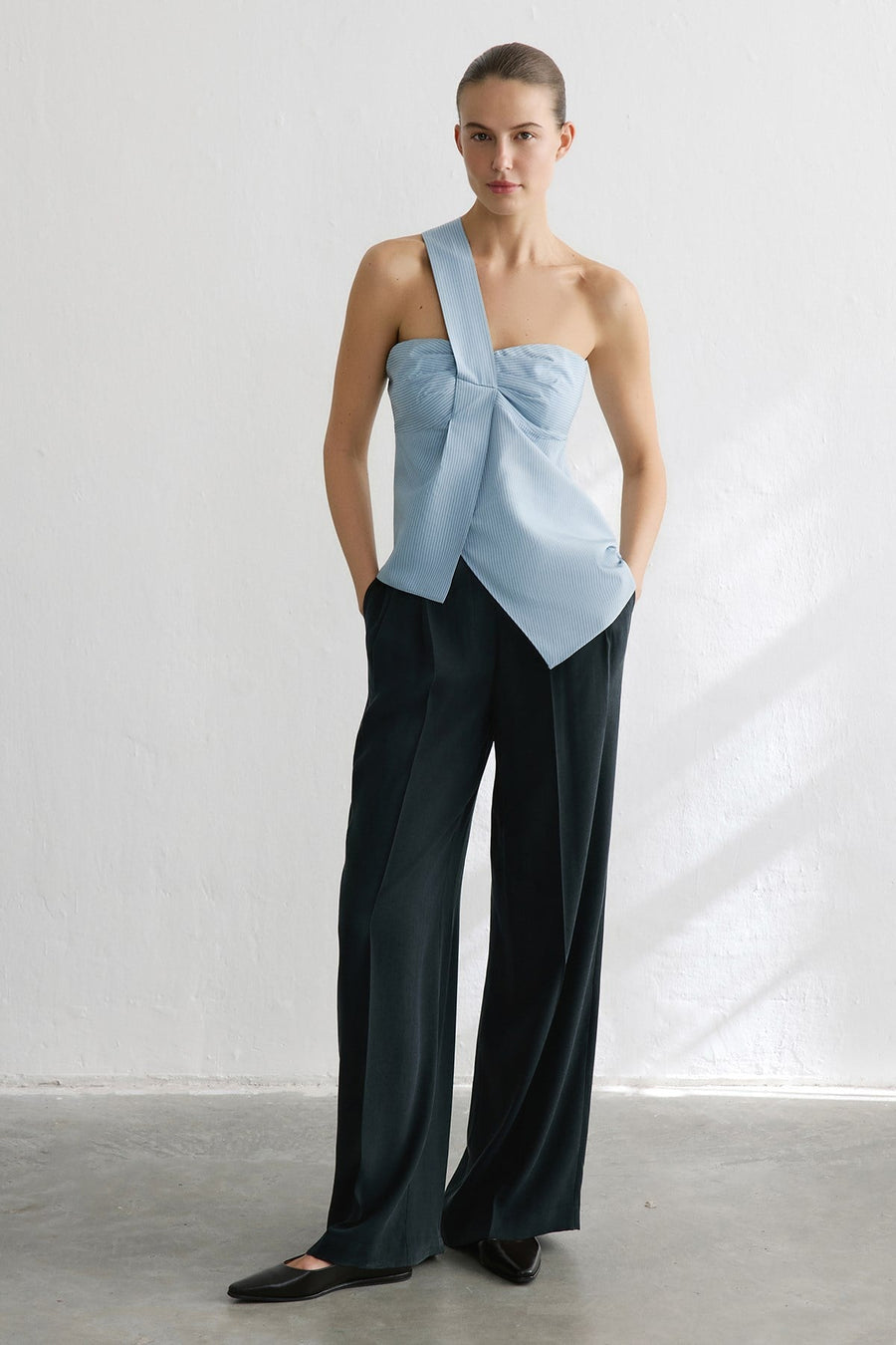 Striped One Shoulder Asymmetric  Blouse