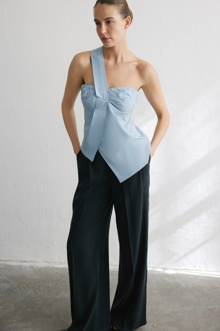 Striped One Shoulder Asymmetric  Blouse