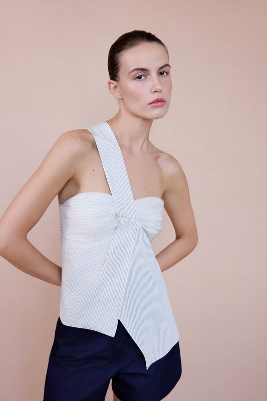 Striped One Shoulder Asymmetric  Blouse
