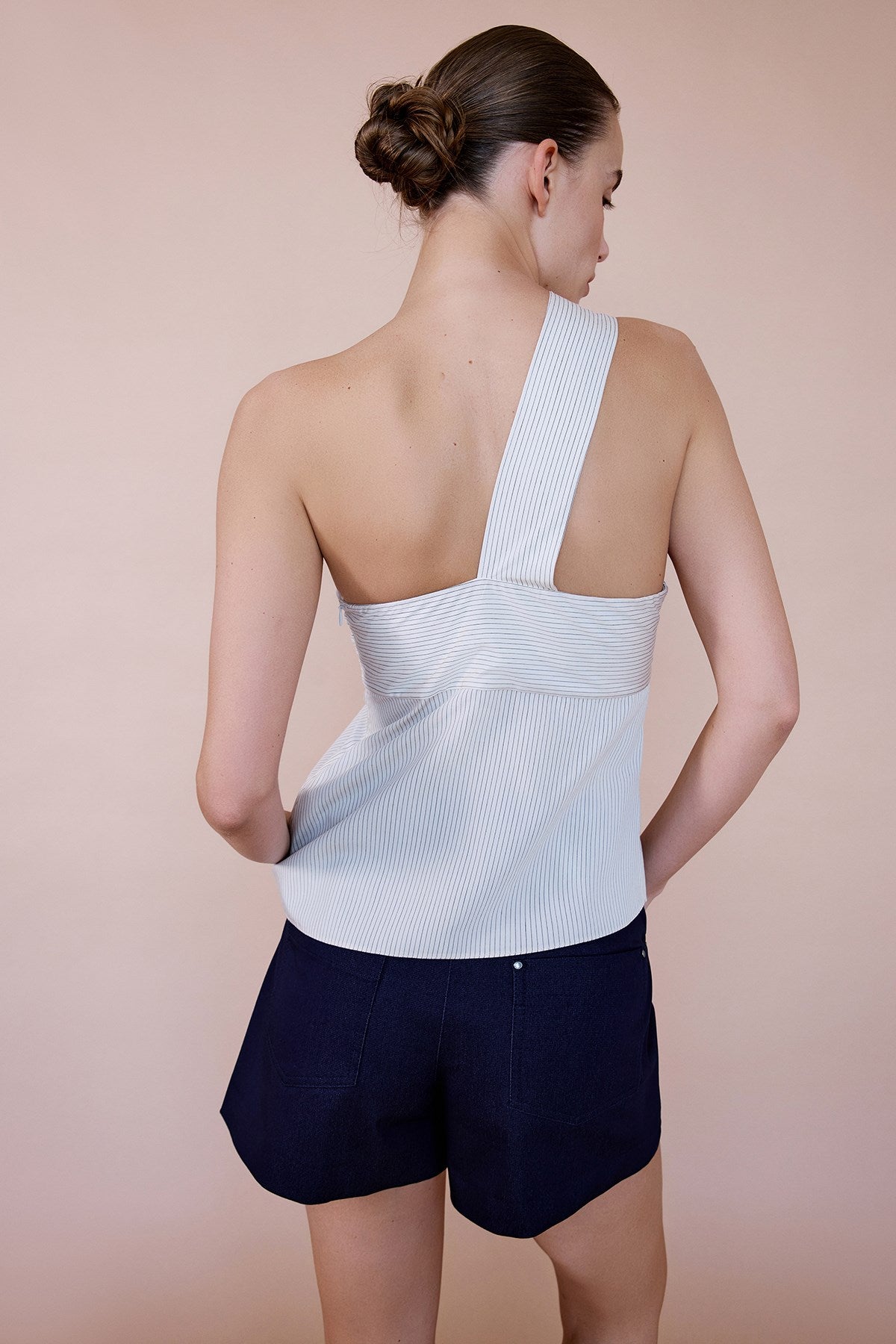 Striped One Shoulder Asymmetric  Blouse