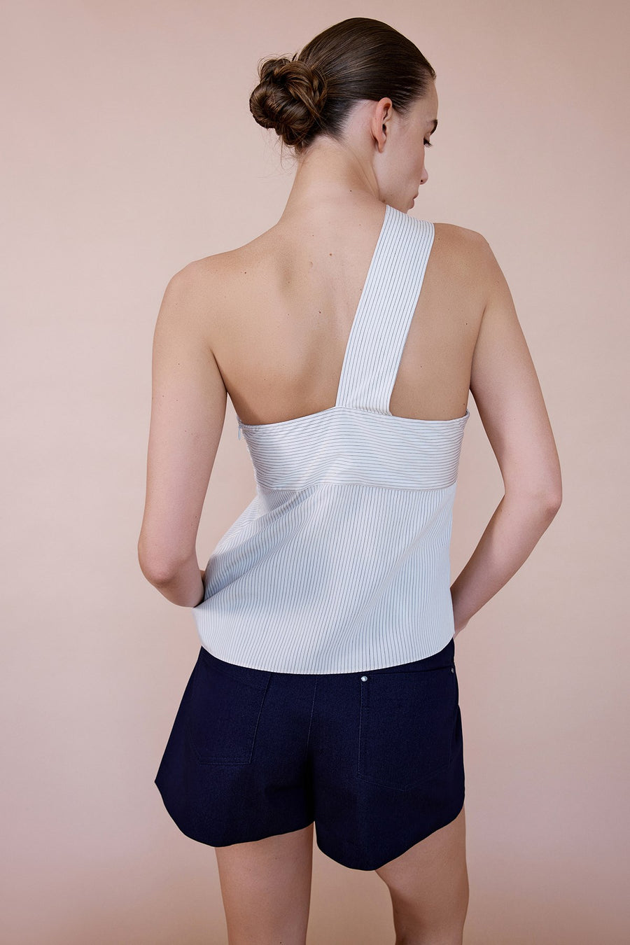 Striped One Shoulder Asymmetric  Blouse
