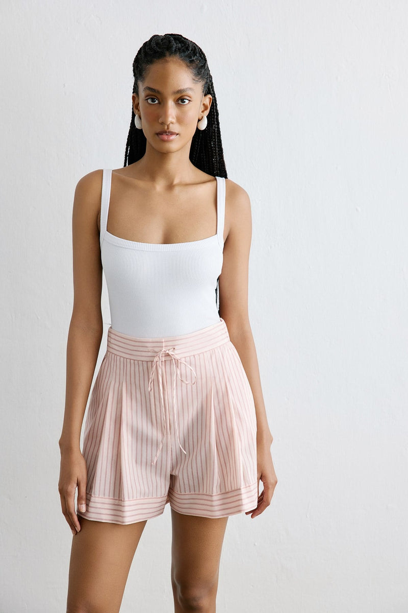 Striped Pleated Wide Leg Powder Shorts