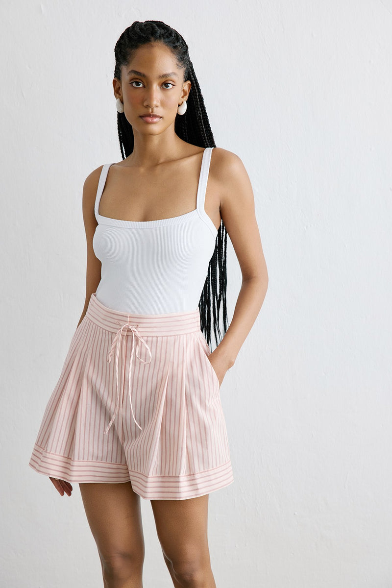 Striped Pleated Wide Leg Powder Shorts