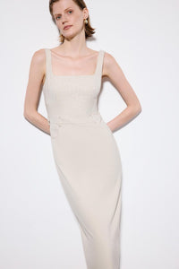 Ecru Striped Sleeveless  Midi Dress