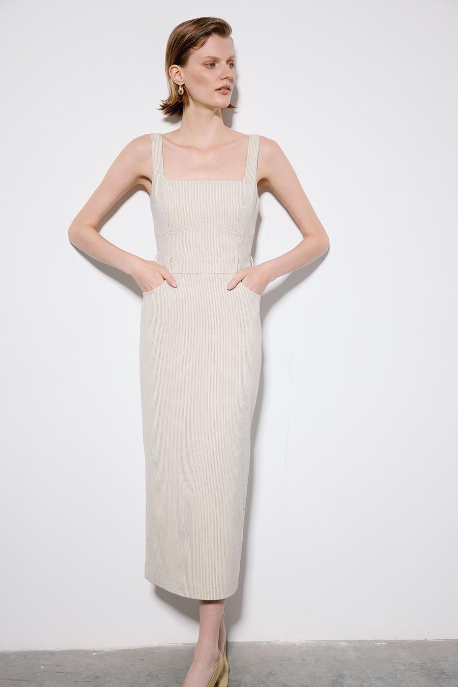 Striped Sleeveless  Midi Dress