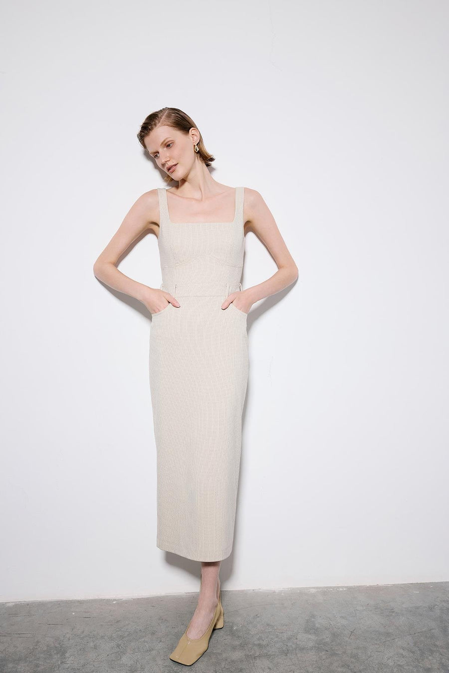 Striped Sleeveless  Midi Dress