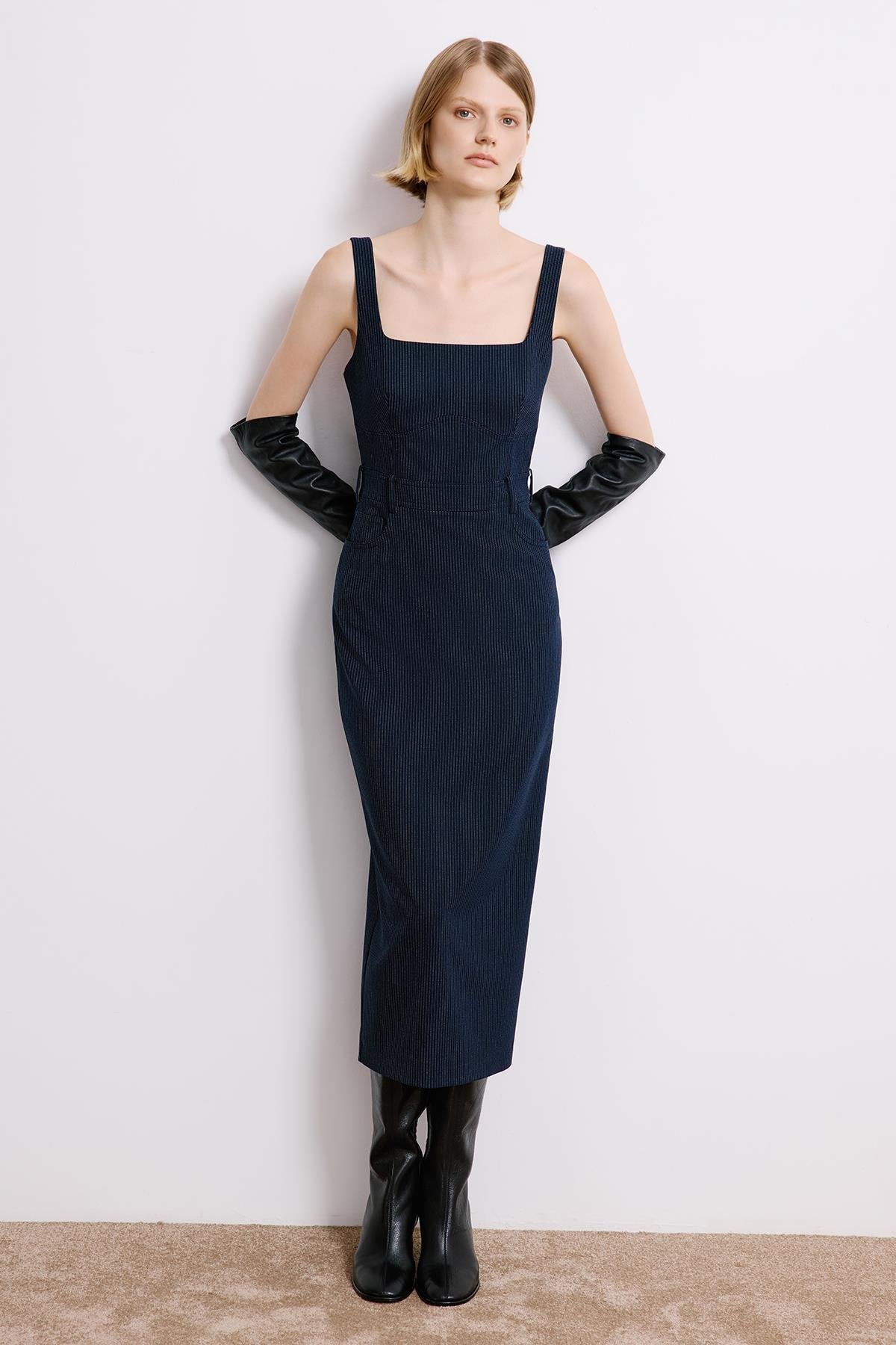 Striped Sleeveless  Midi Dress