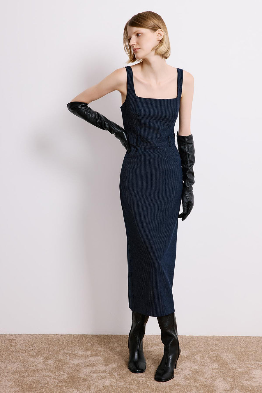 Striped Sleeveless  Midi Dress