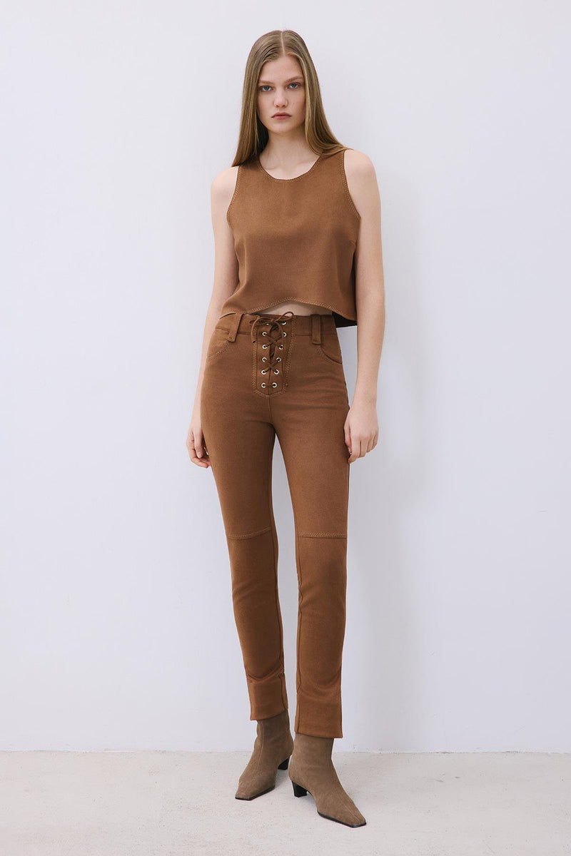 Suede Crop Blouse with Contrast Stitch