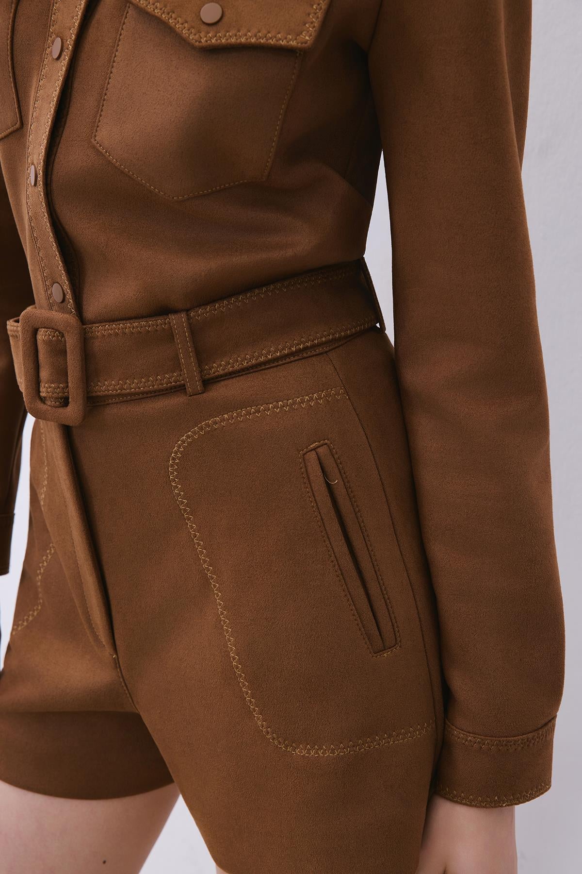 Suede Shorts with Contrast Stitch