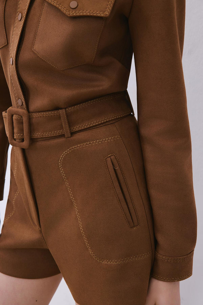 Suede Shorts with Contrast Stitch
