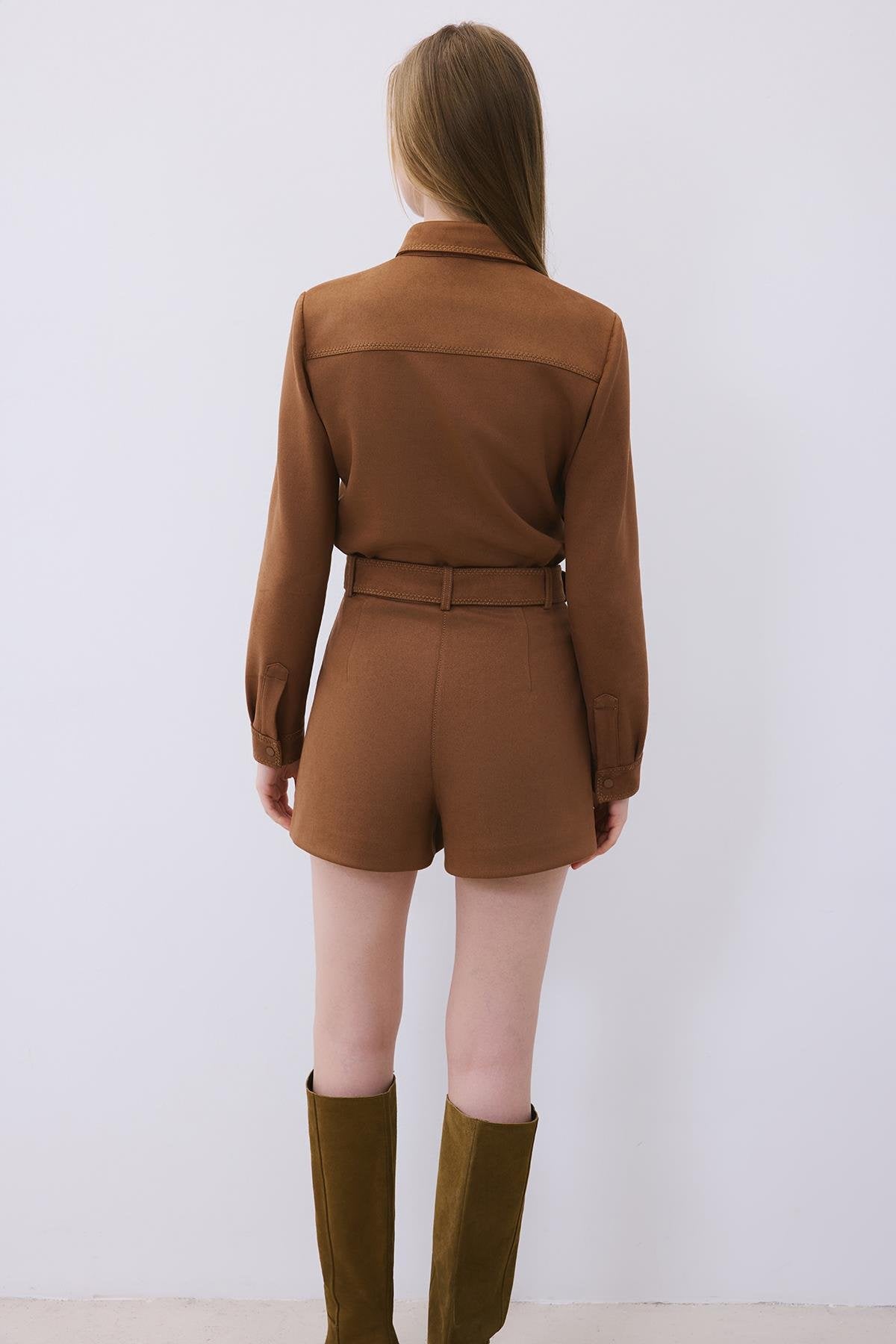 Suede Shorts with Contrast Stitch