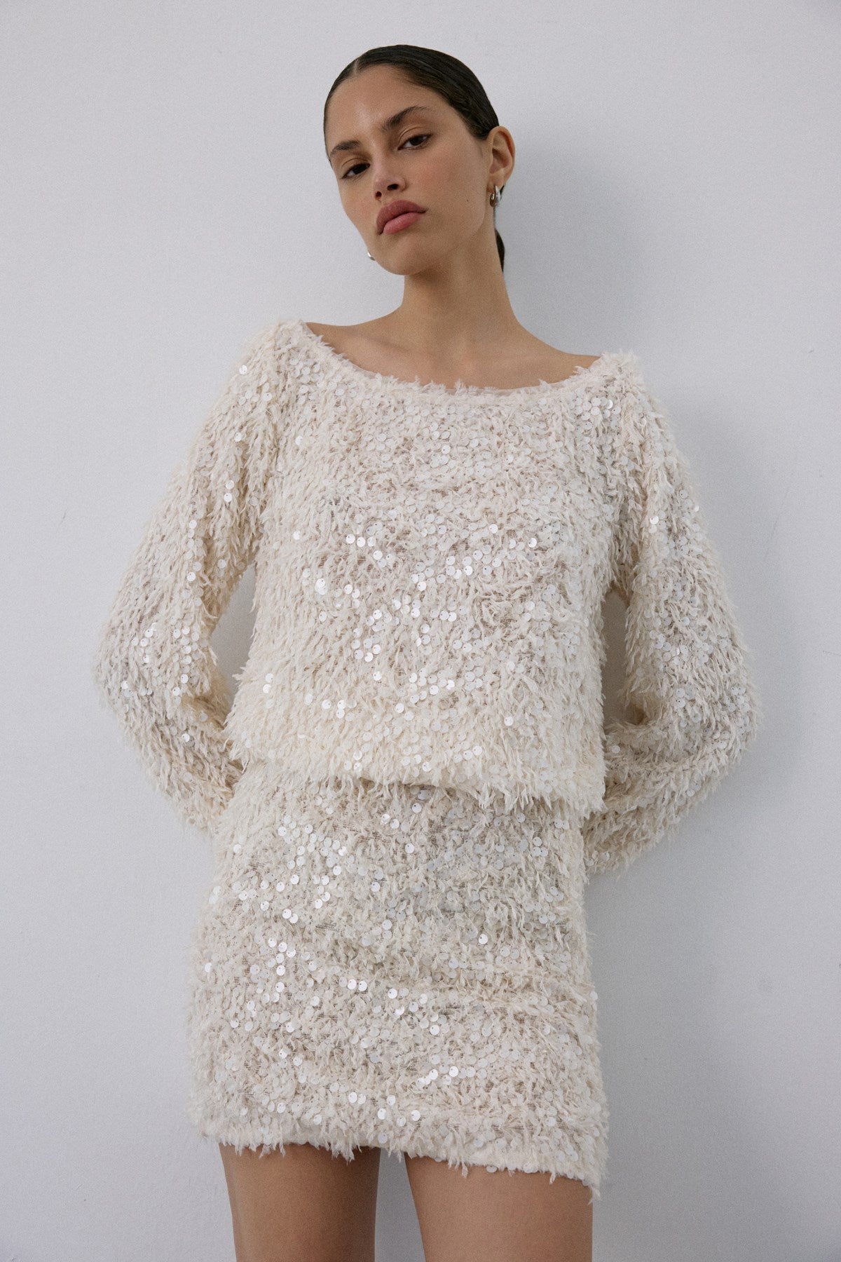 Textured Sequin Embroidered Mini  Skirt