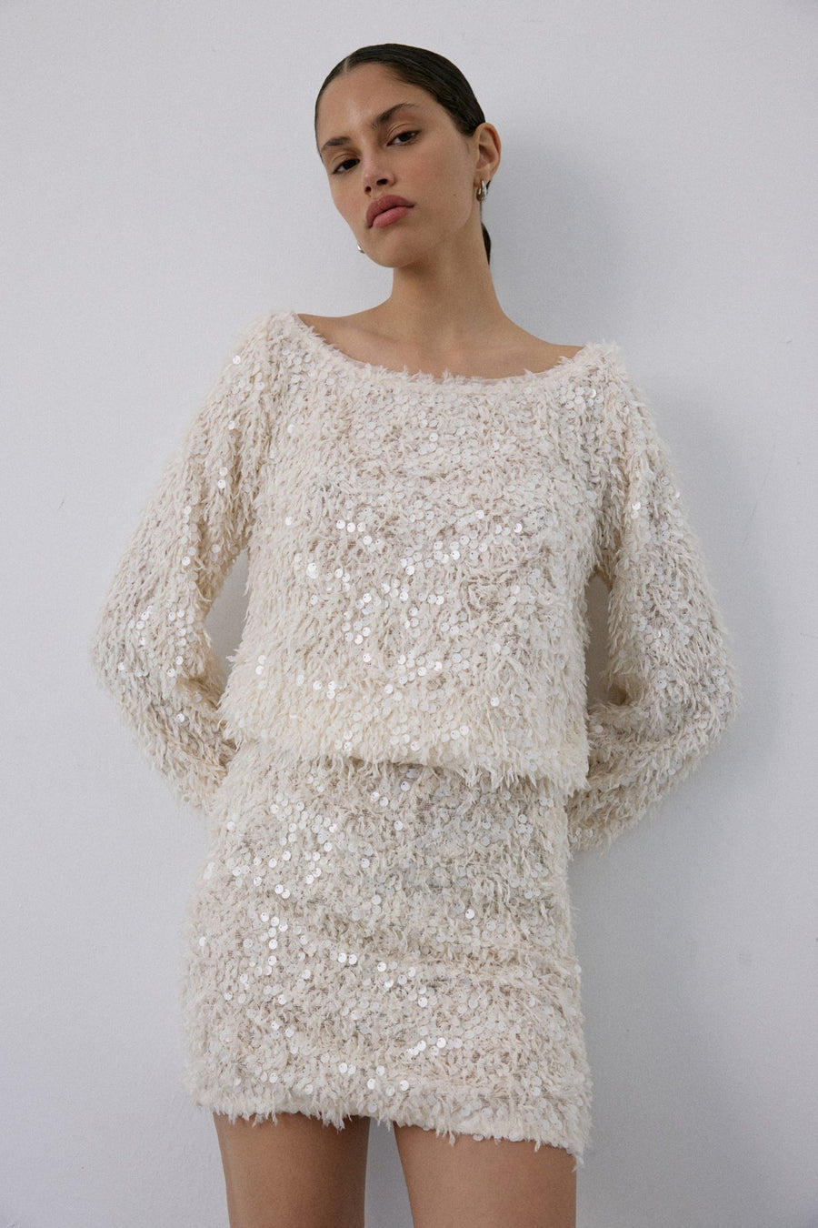 Textured Sequin Embroidered Mini  Skirt