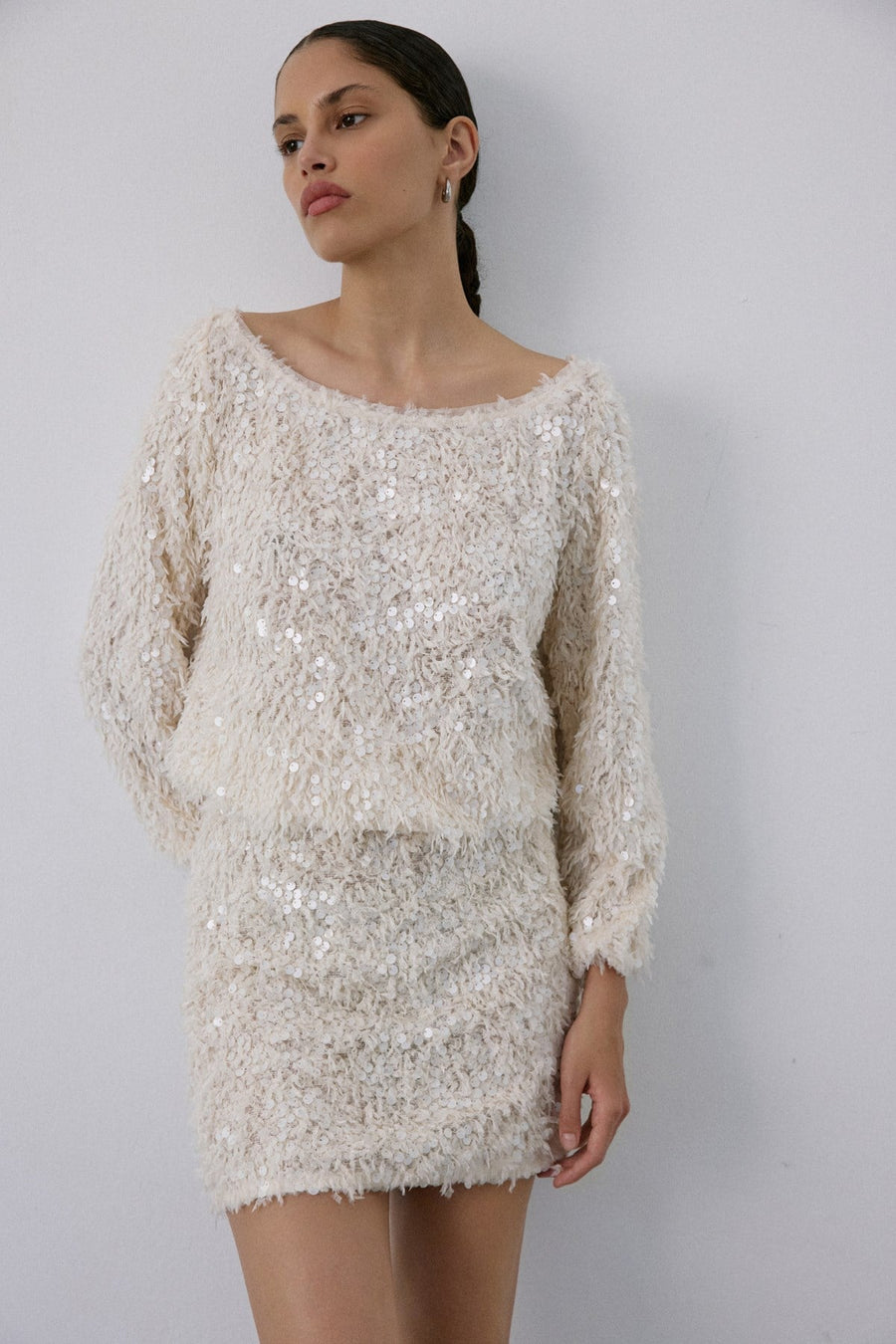 Textured Sequin Embroidered Mini  Skirt