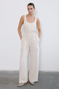 Beige Thick Strap Wide Leg Jumpsuit