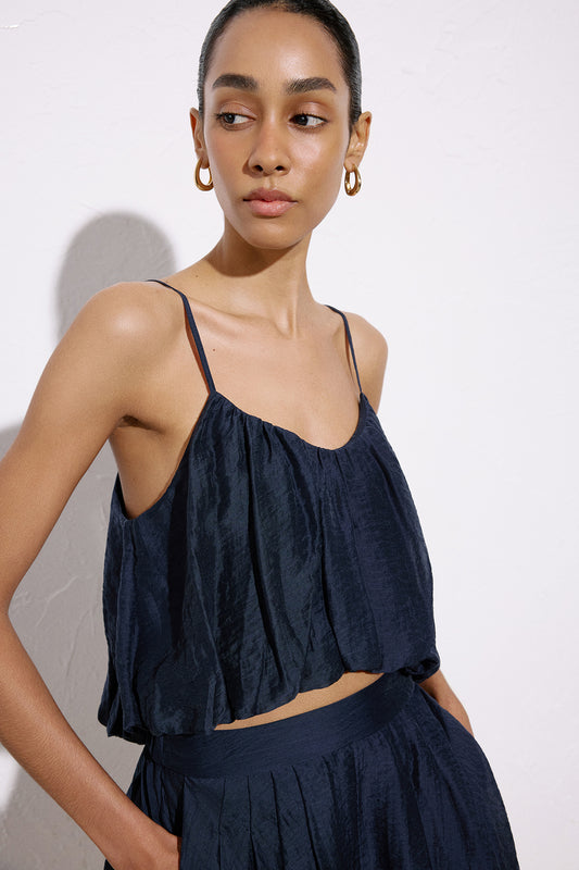 Thin Strap Crop  Blue Blouse