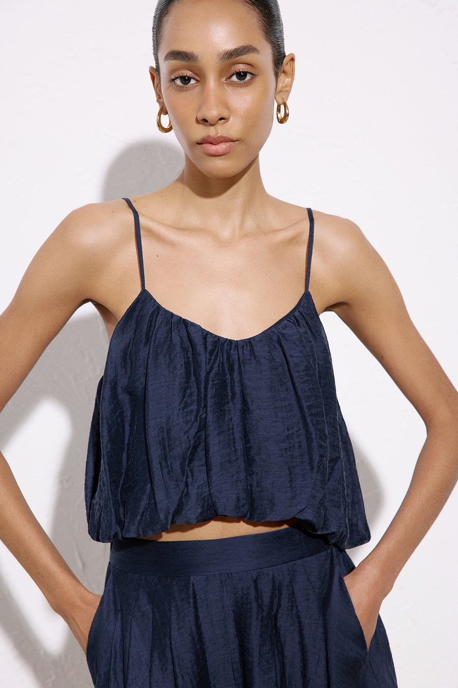 Thin Strap Crop  Blue Blouse