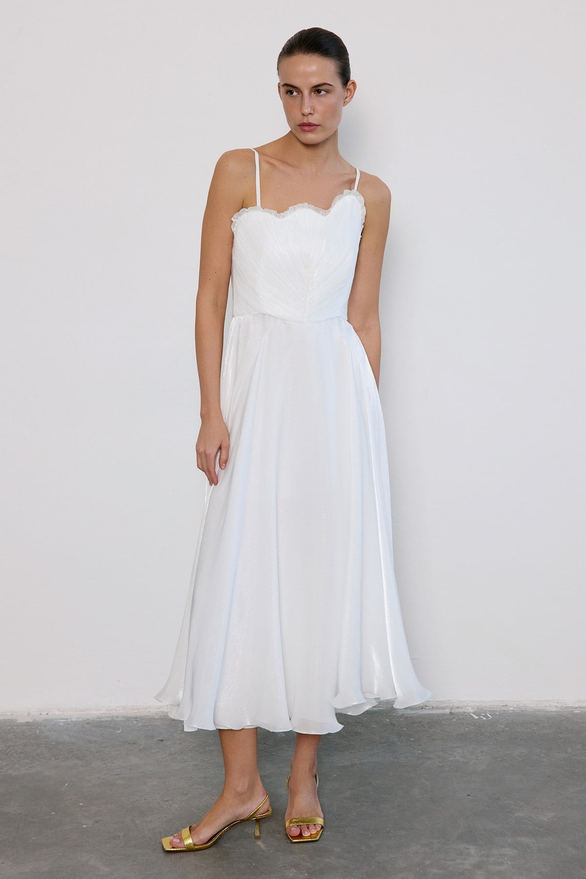 Thin Strap Flared Midi  Dress