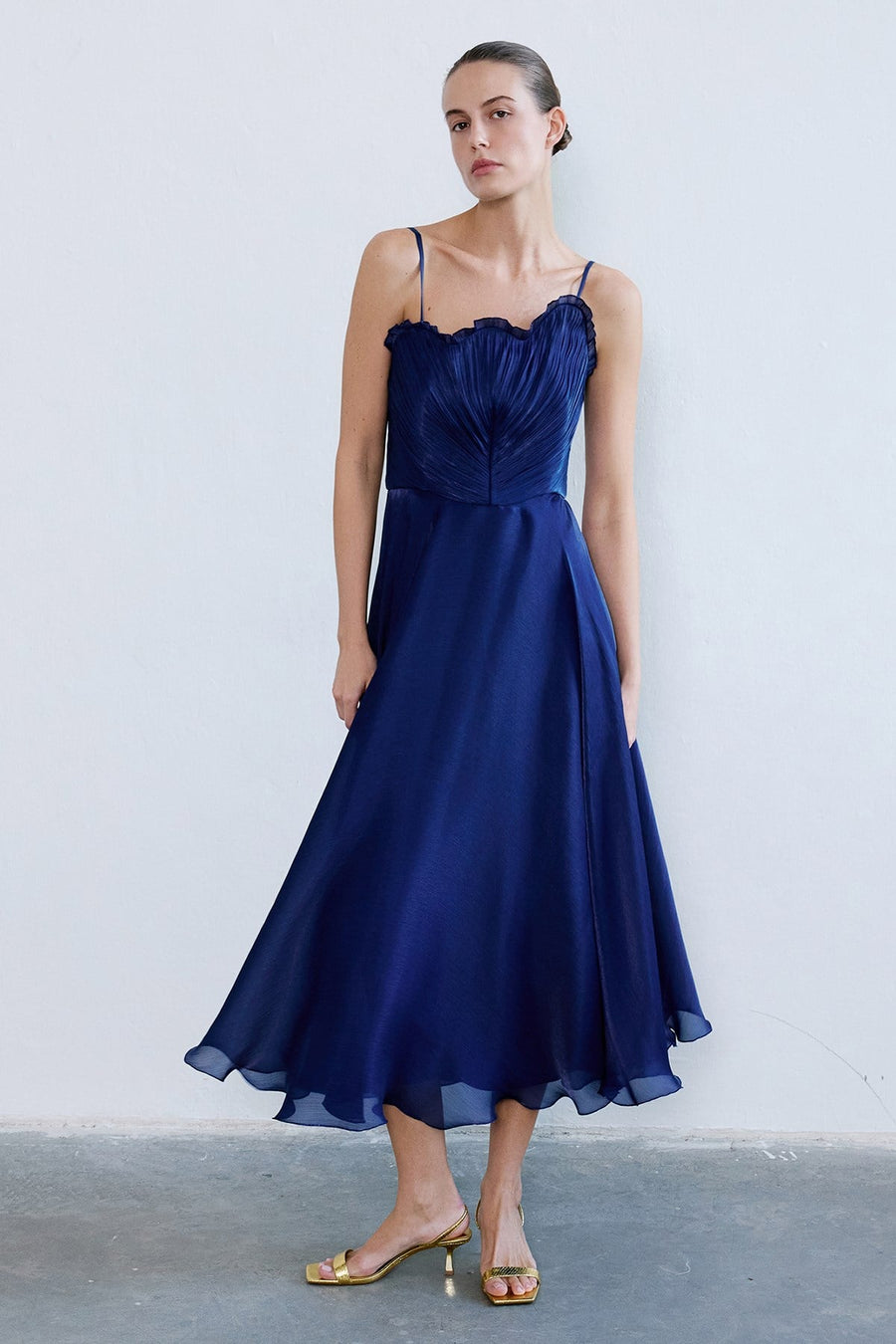 Thin Strap Flared Midi  Dress