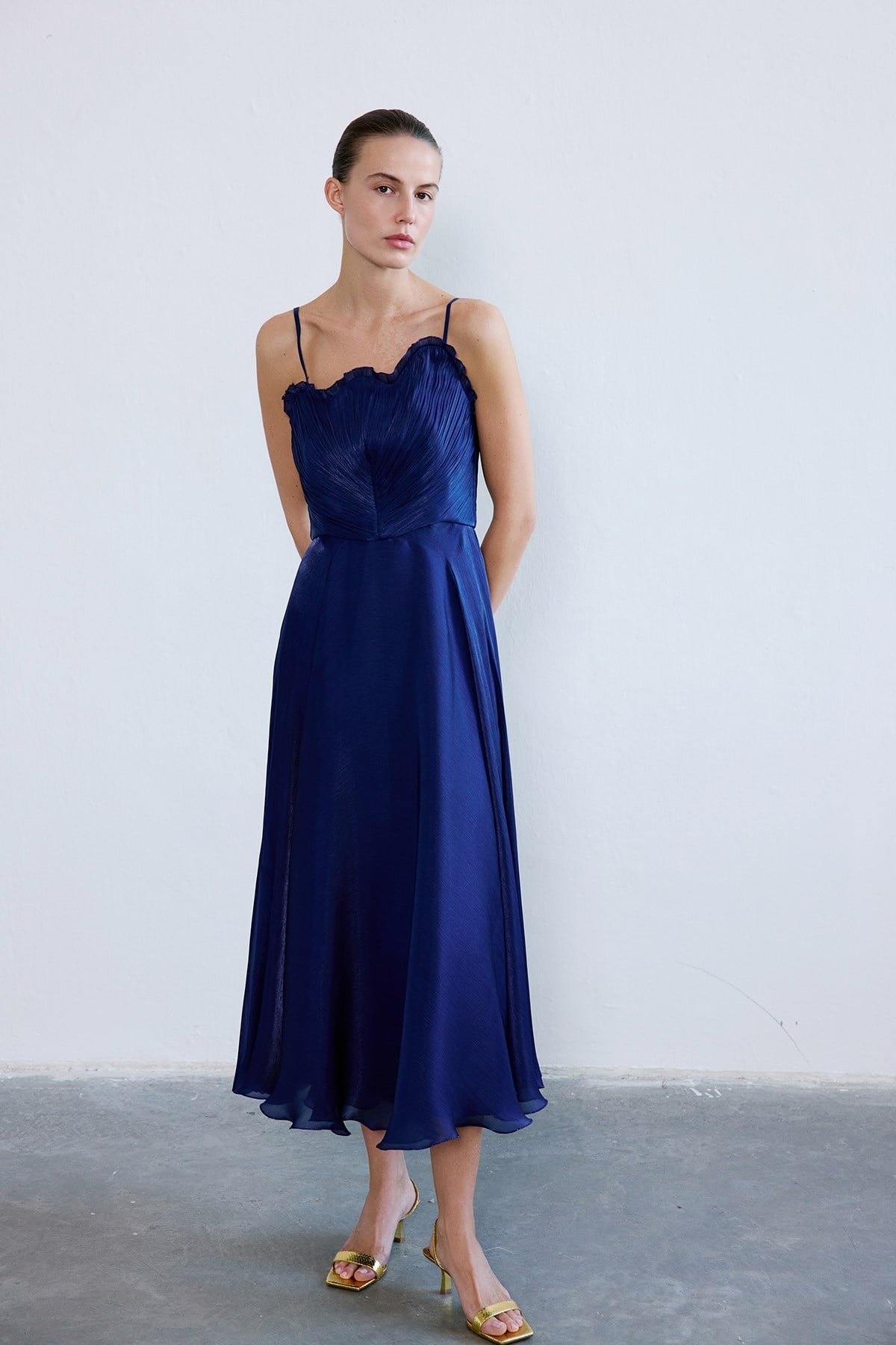 Thin Strap Flared Midi  Dress