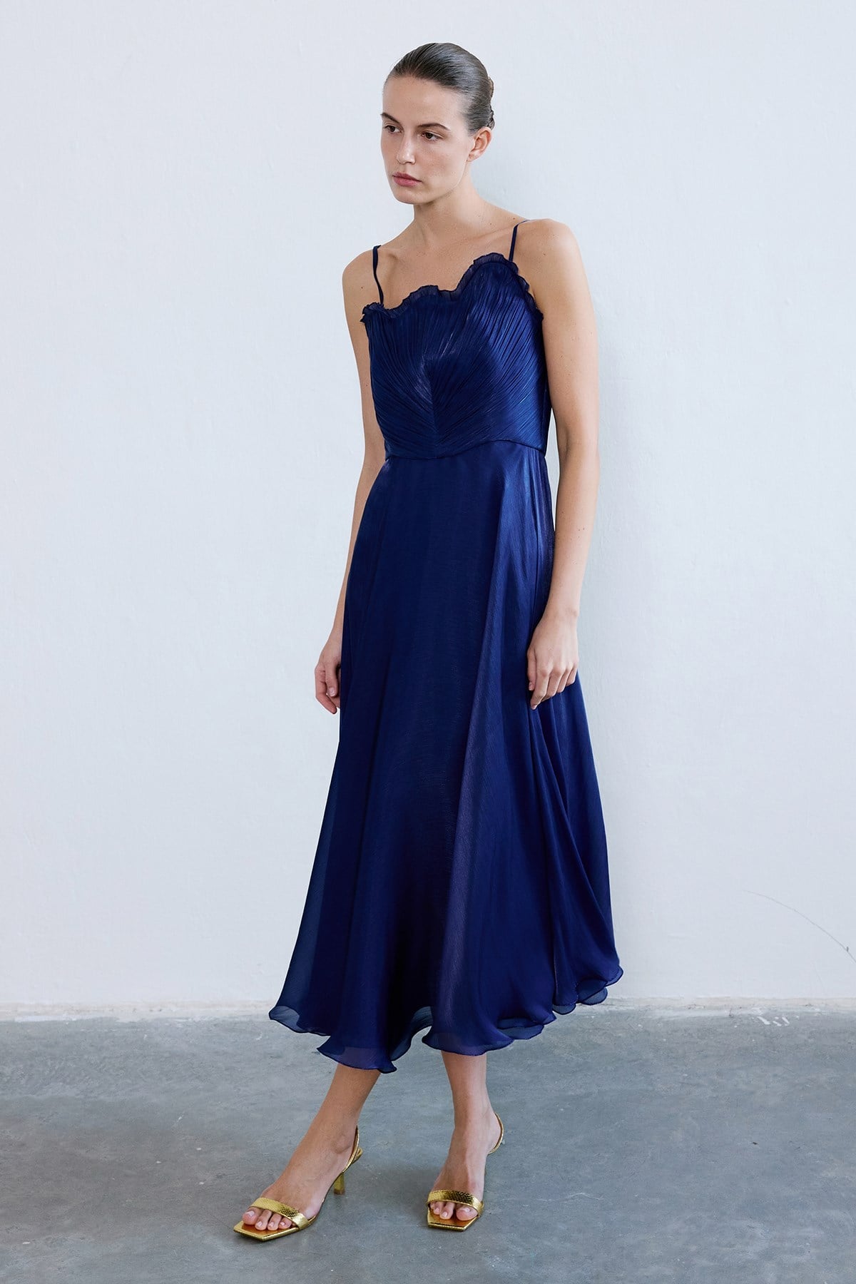 Thin Strap Flared Midi  Dress