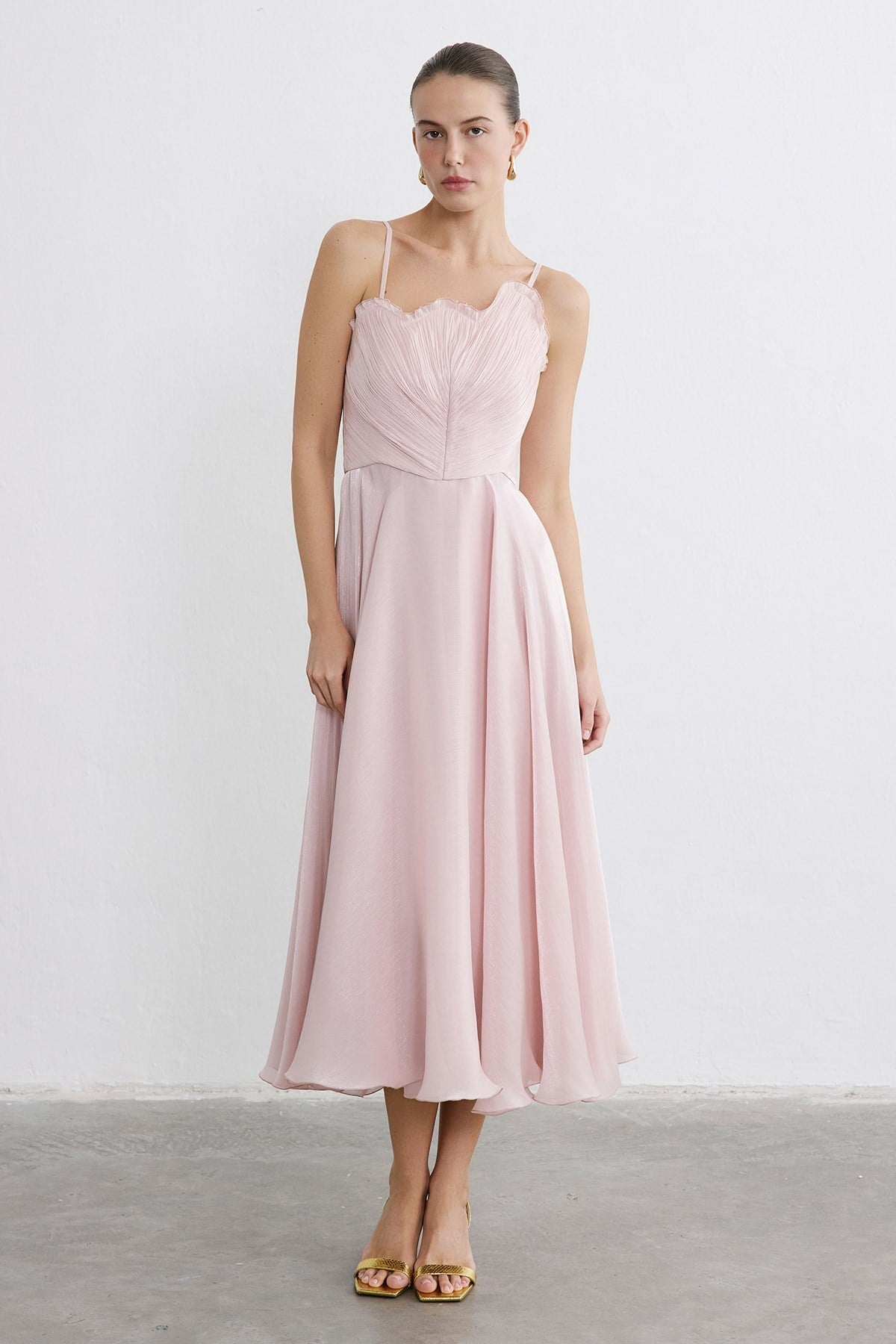 Thin Strap Flared Midi  Dress