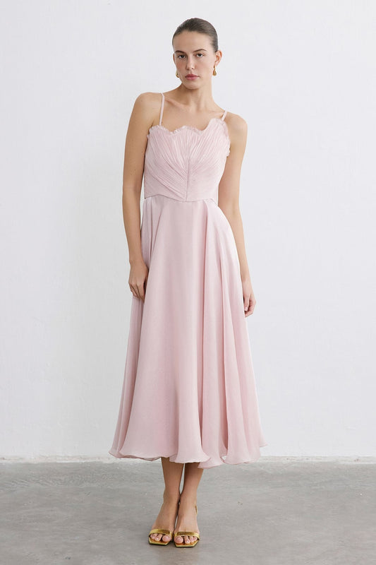 Thin Strap Flared Midi  Dress