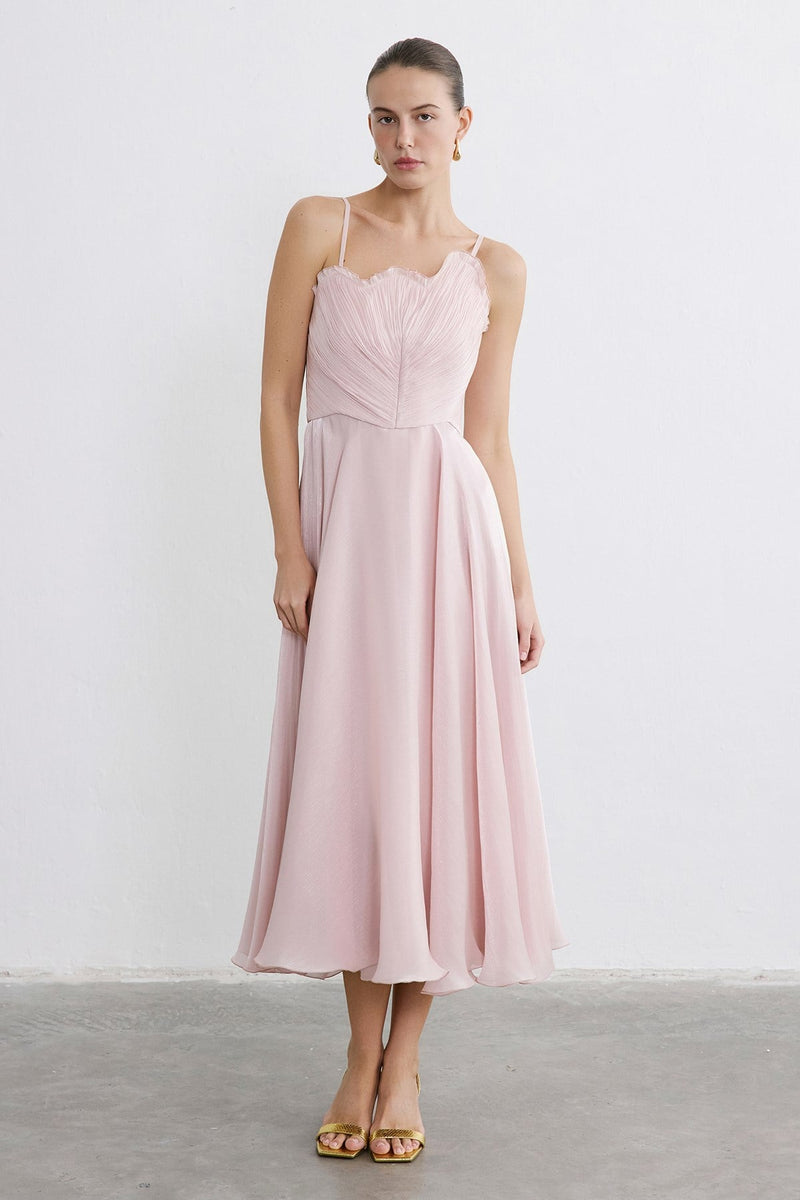 Thin Strap Flared Midi  Dress