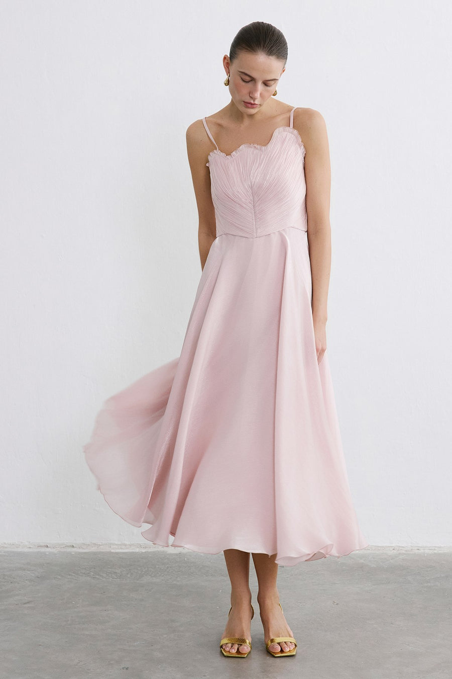 Thin Strap Flared Midi  Dress