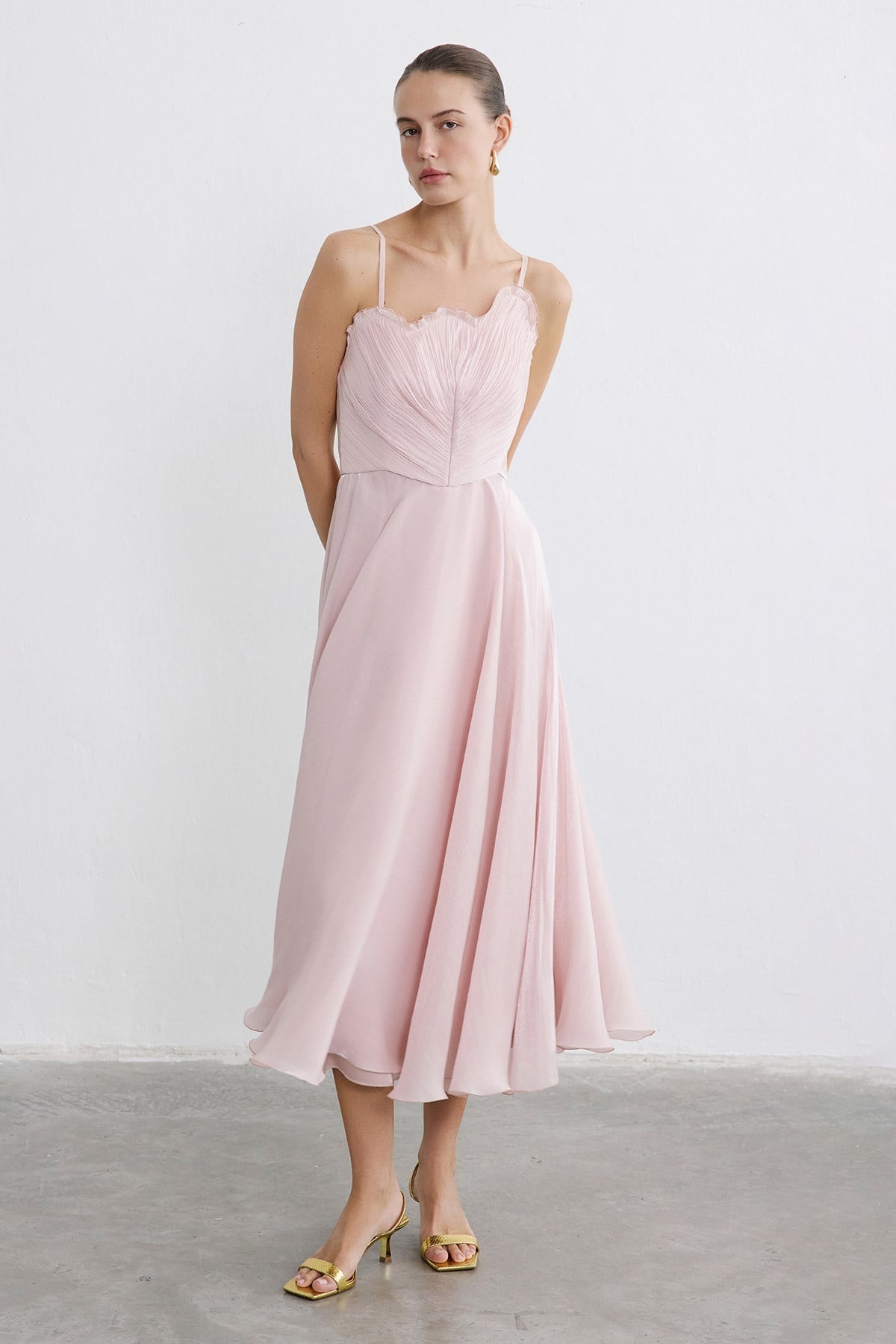 Thin Strap Flared Midi  Dress