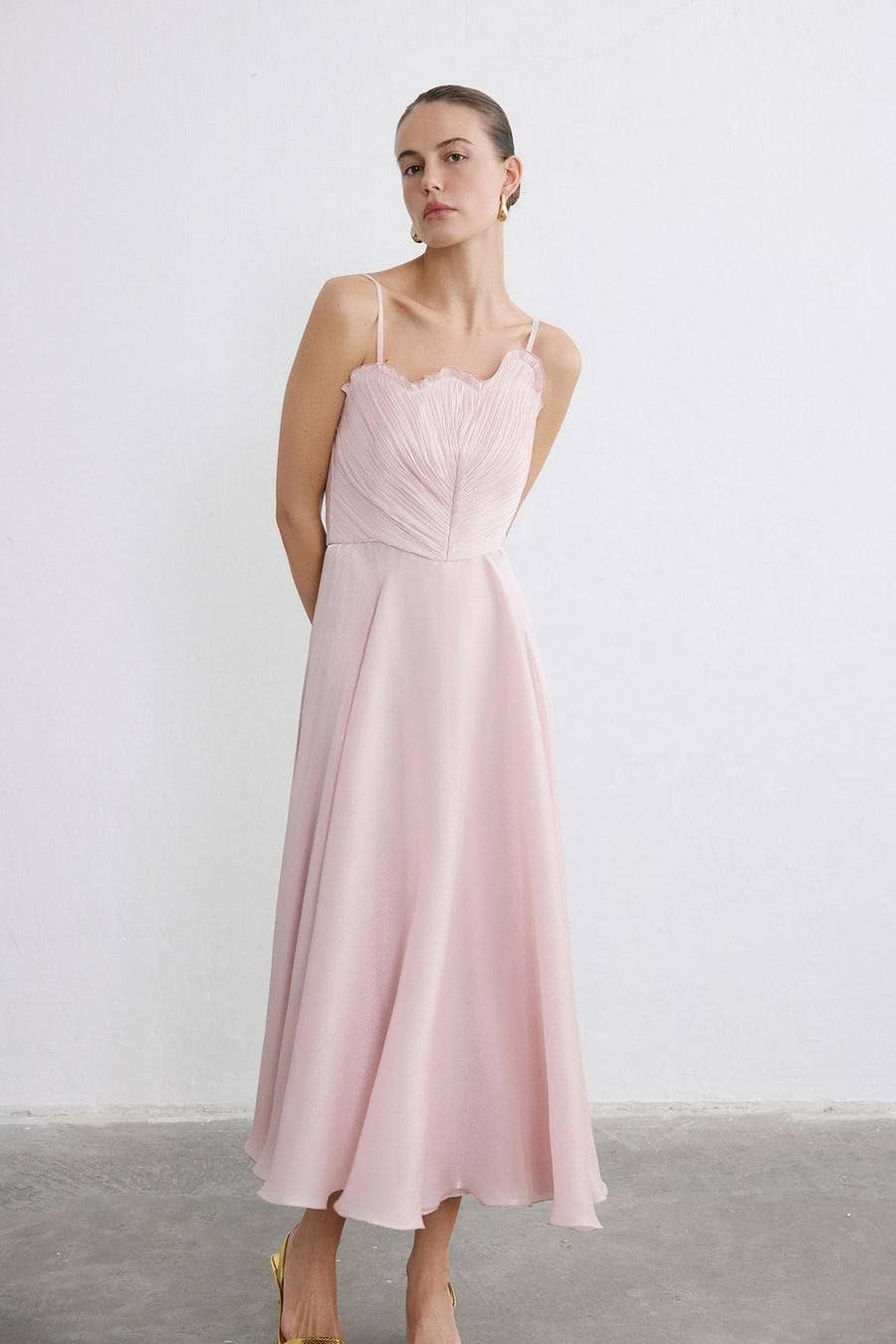 Thin Strap Flared Midi  Dress