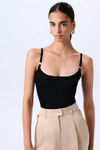 Black Thin Strap Striped Crop Knit  Blouse