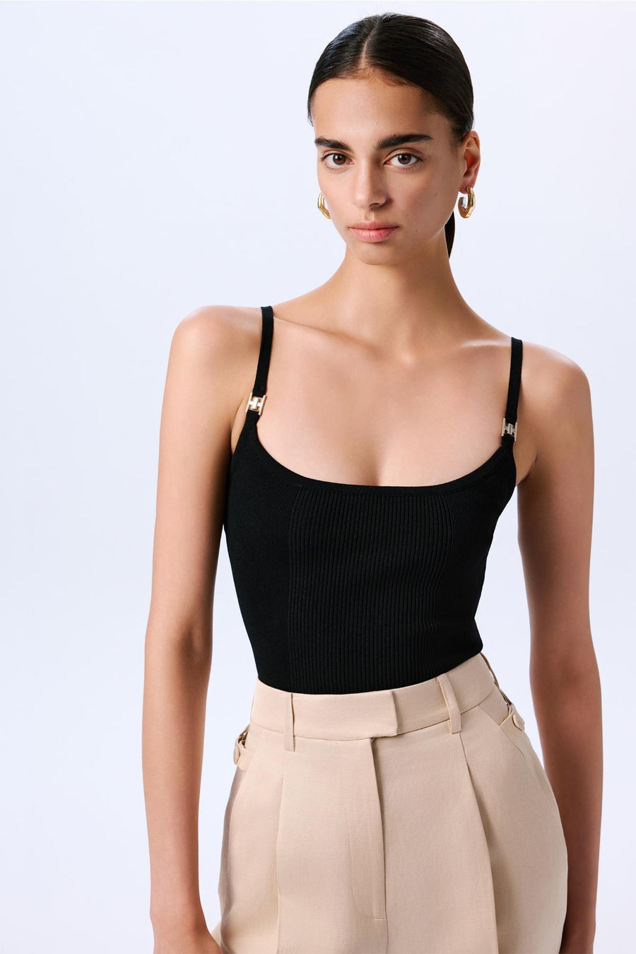 Thin Strap Striped Crop Knit  Blouse