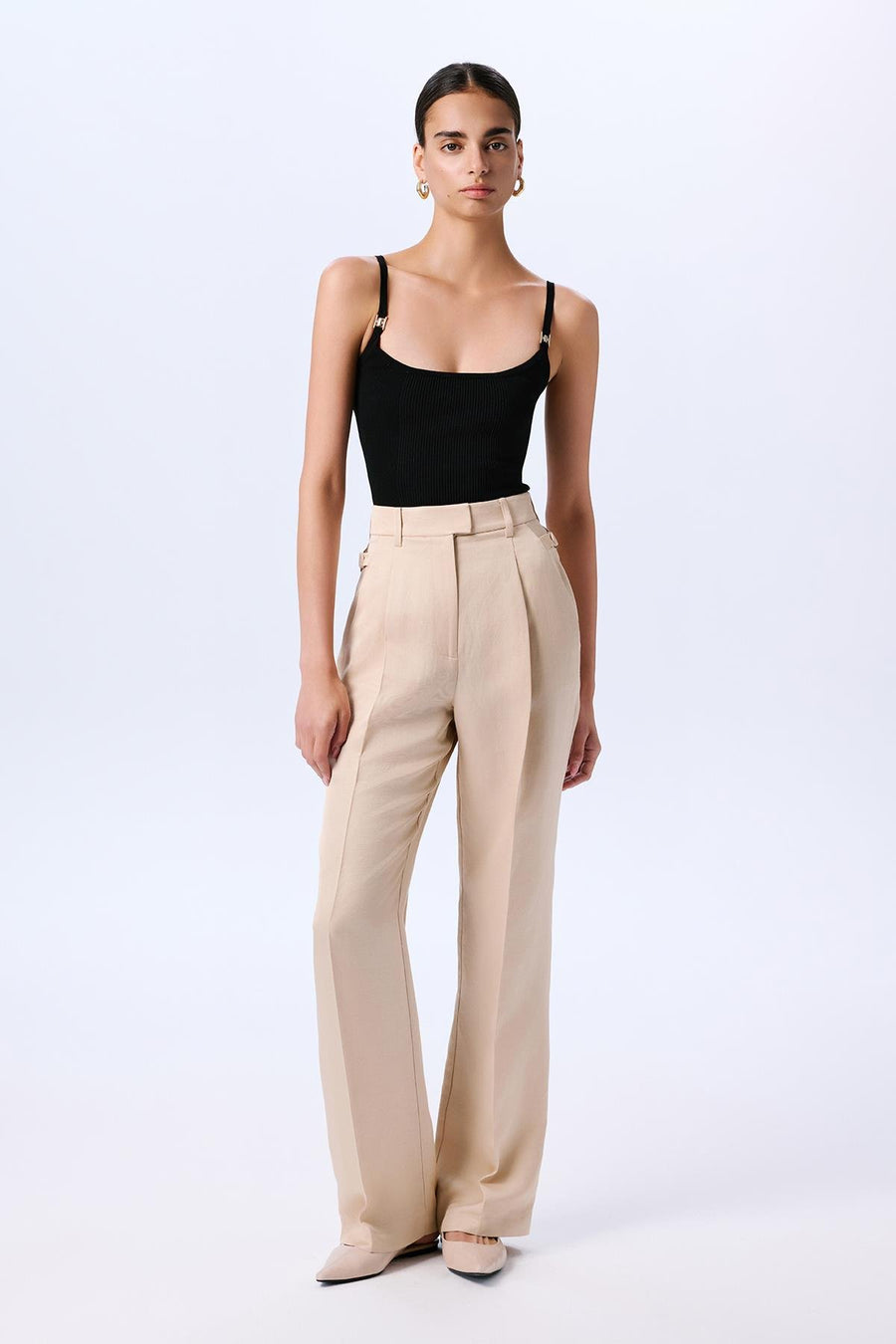 Thin Strap Striped Crop Knit  Blouse