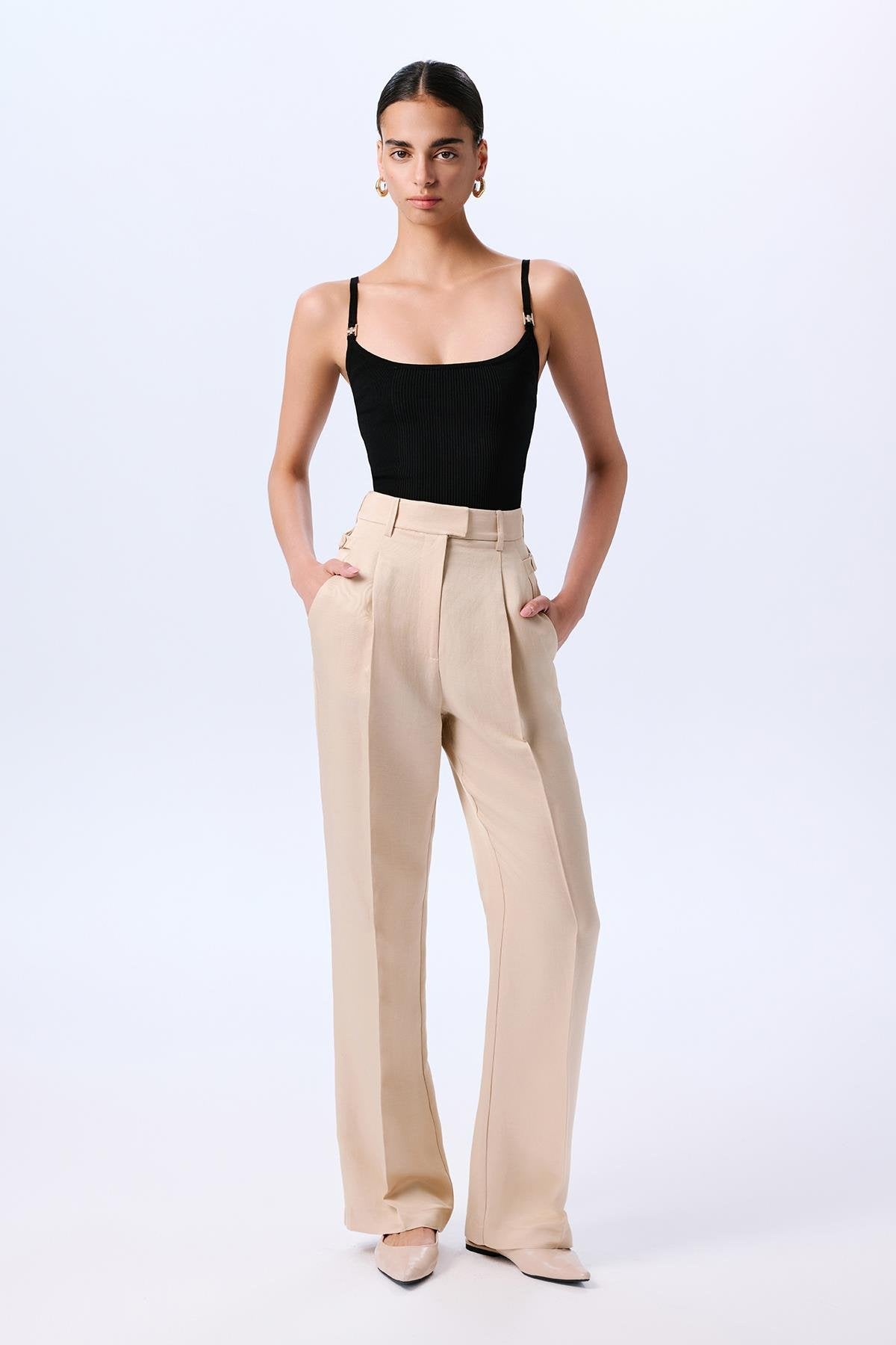 Thin Strap Striped Crop Knit  Blouse