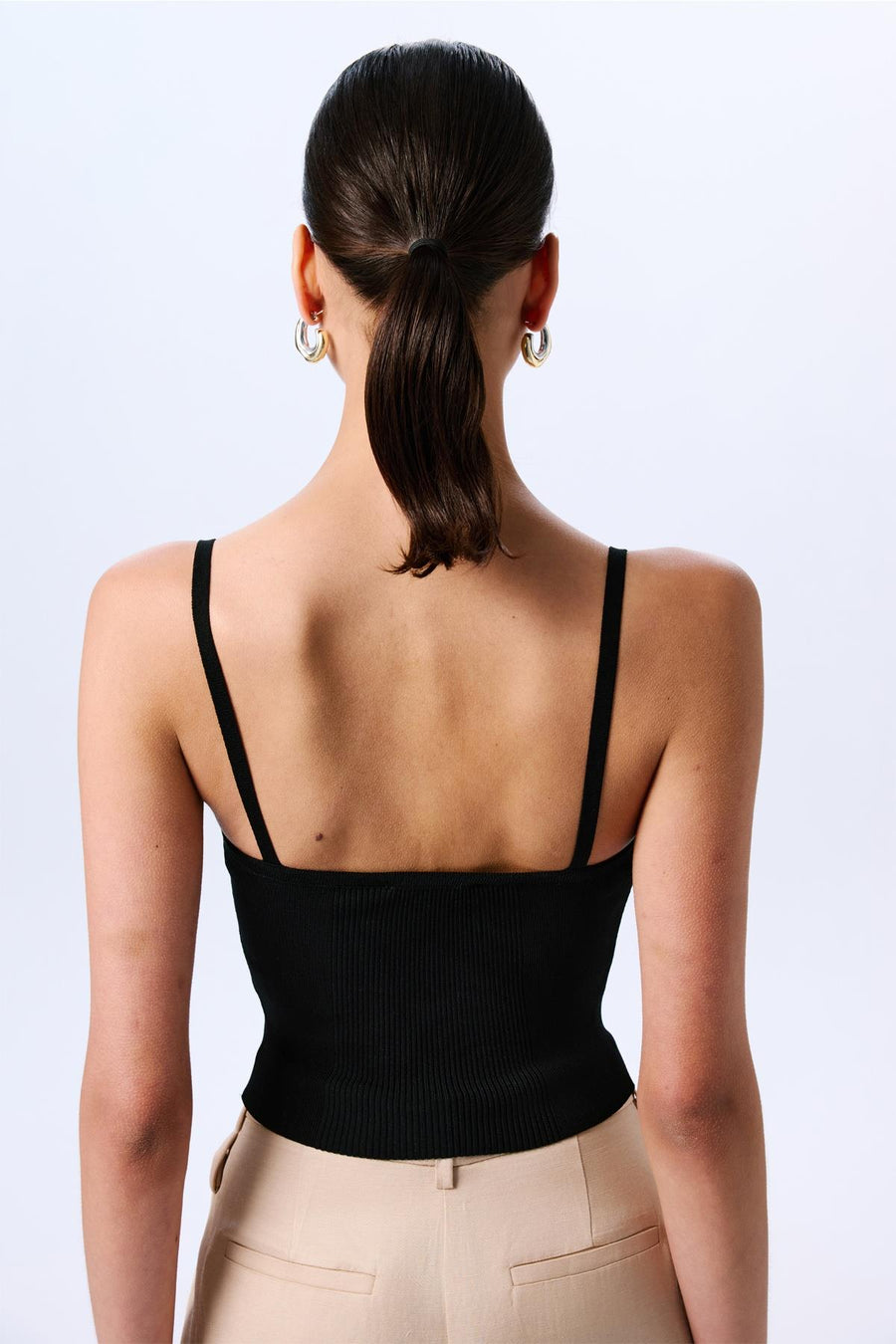 Thin Strap Striped Crop Knit  Blouse