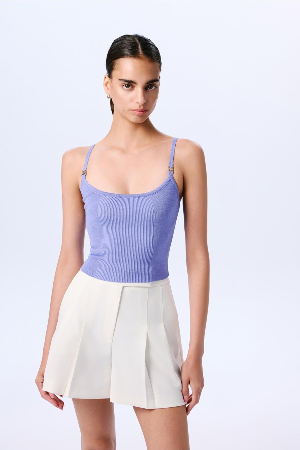Thin Strap Striped Crop Knit  Blouse