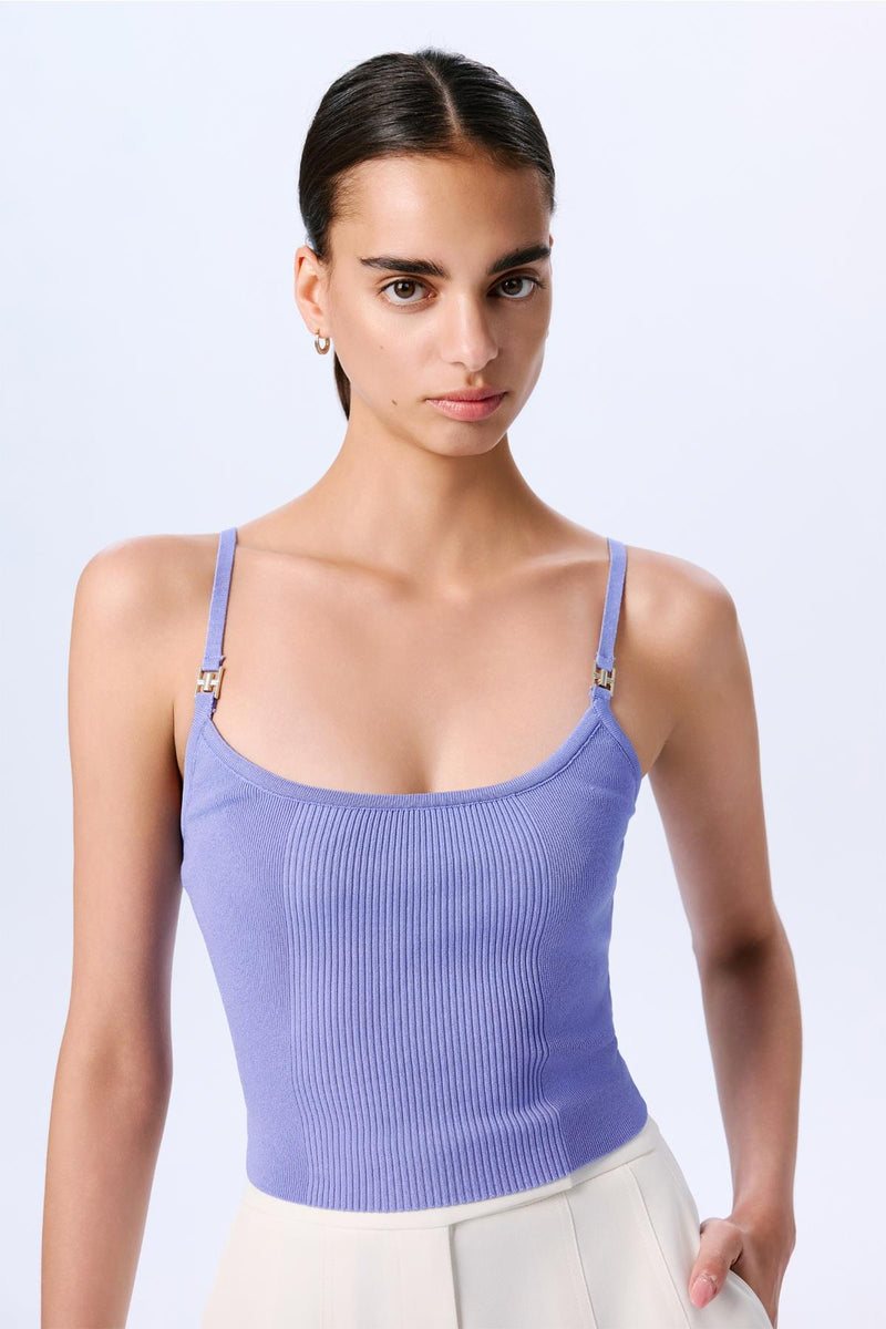Thin Strap Striped Crop Knit  Blouse