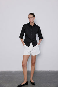 Black Three Quarter Sleeve Poplin Shirt