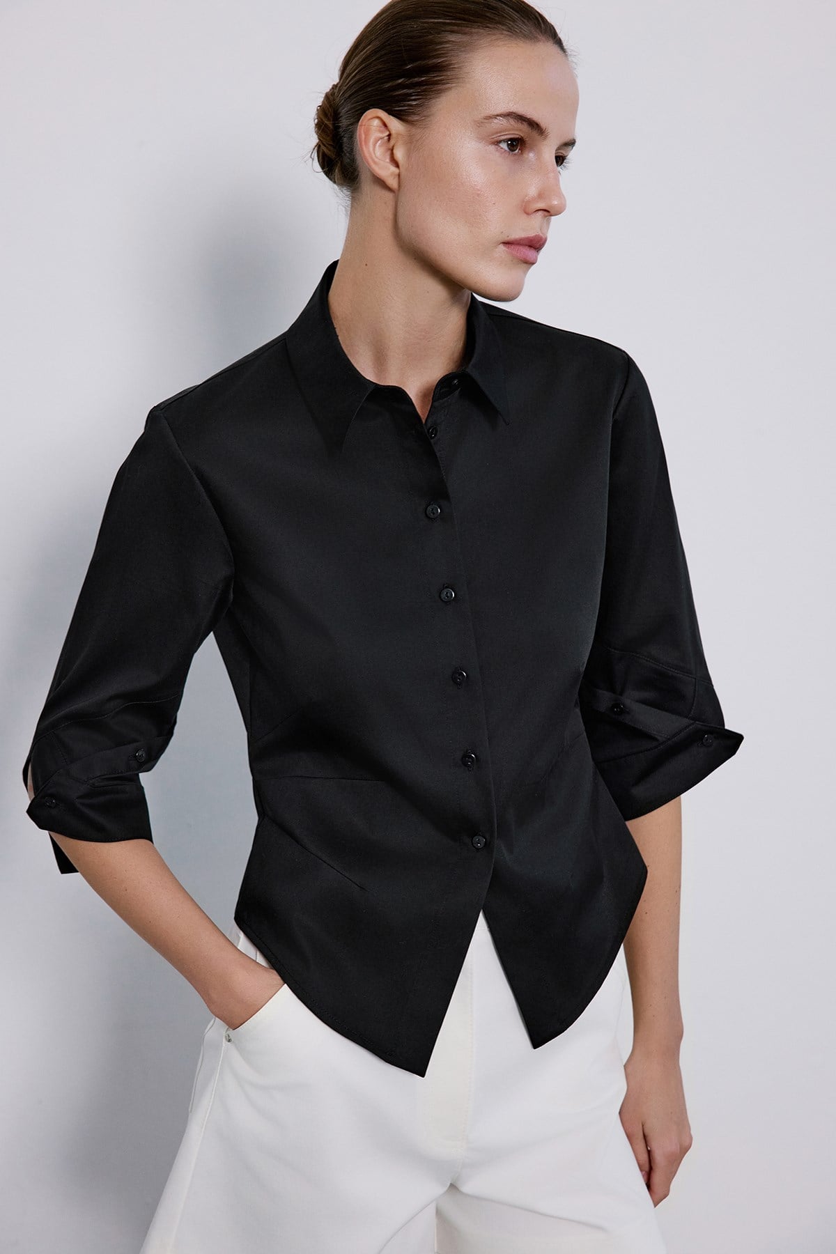 Three Quarter Sleeve Poplin  Shirt
