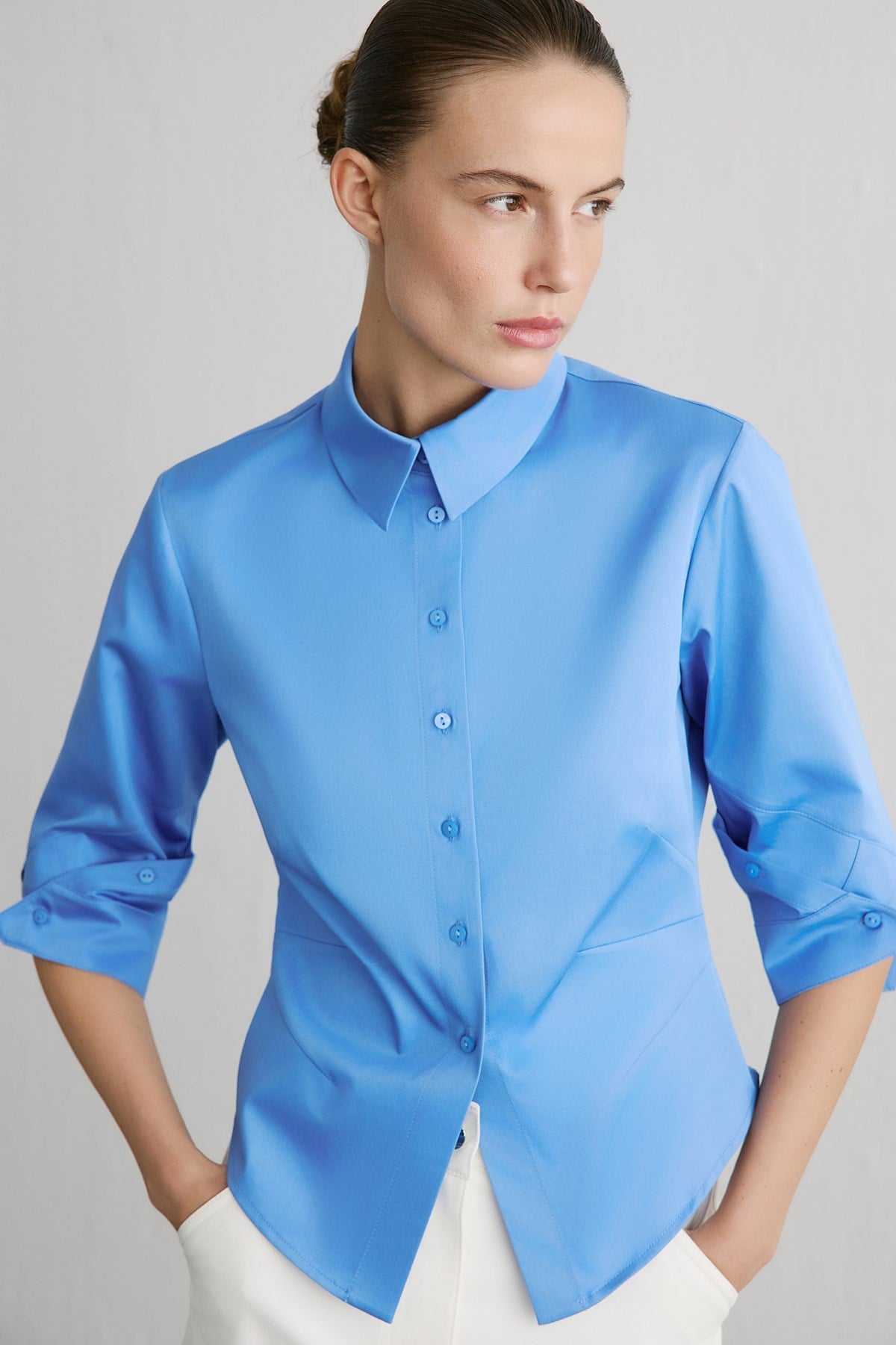 Three Quarter Sleeve Poplin  Shirt