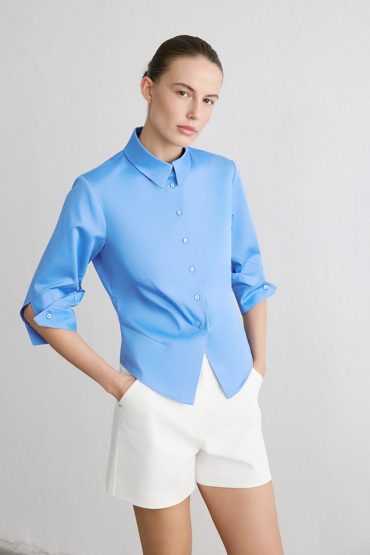 Three Quarter Sleeve Poplin  Shirt