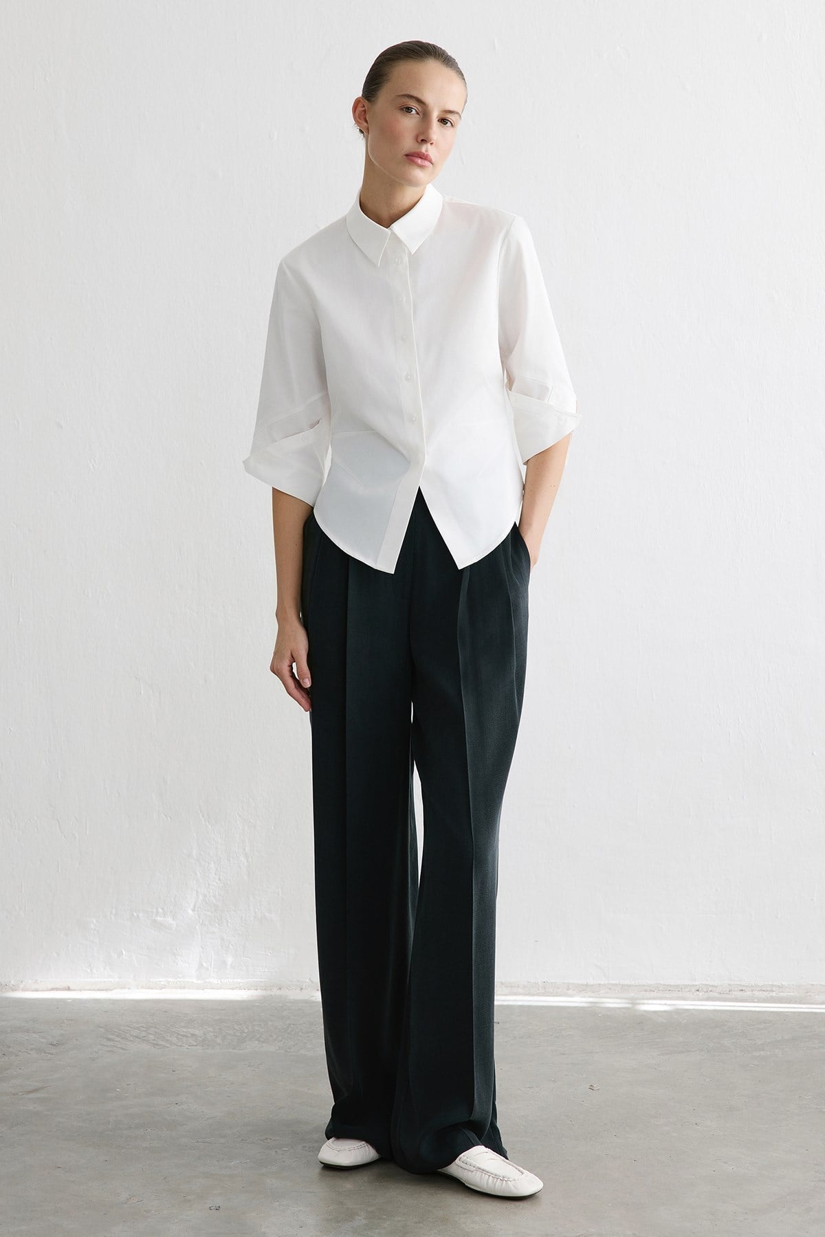 Three Quarter Sleeve Poplin  Shirt