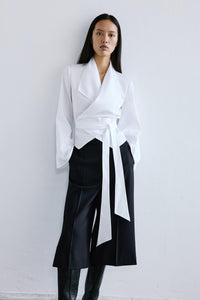 White Tie Detail Long Sleeve  Shirt