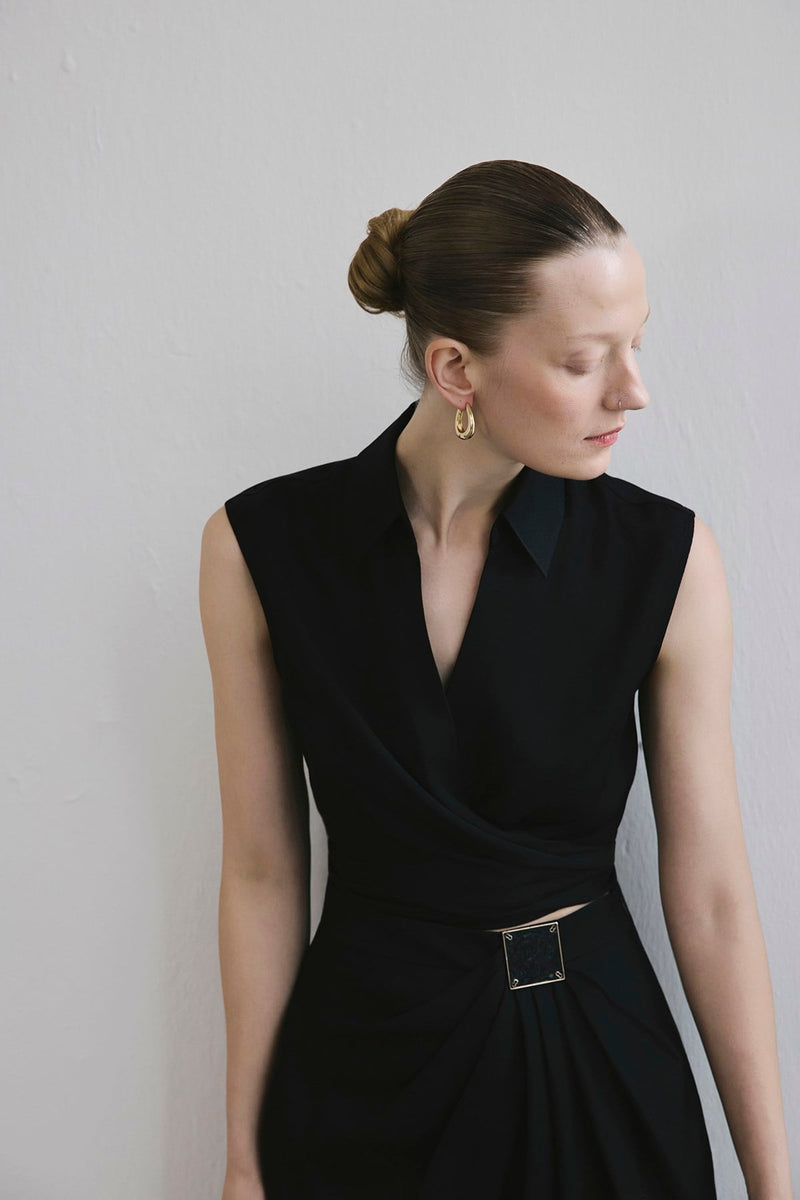 Tie Front Linen Blend  Vest